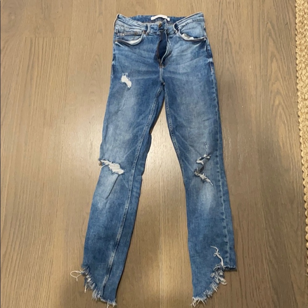 Zara high waisted ripped skinny jeans